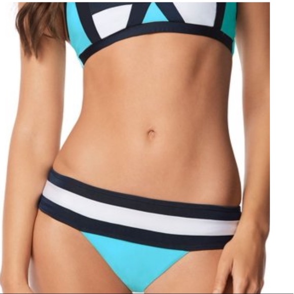 PilyQ Aquamarine Color Block Banded Teeny Bottom AQU-285T Small / Aqua - Picture 9 of 9